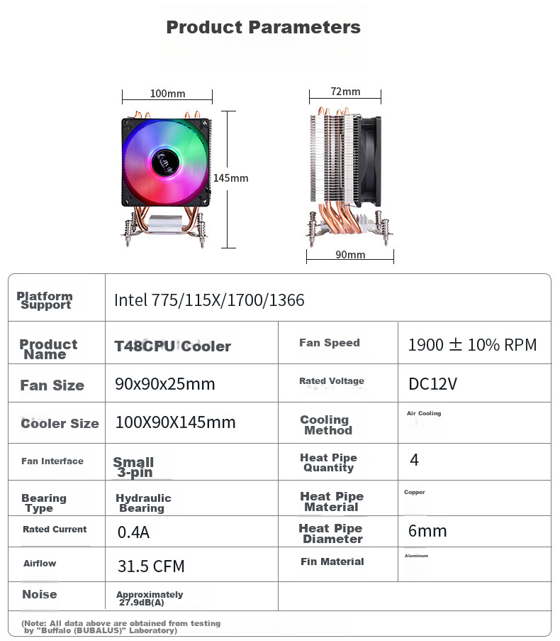 BUBALUS T48 4 Heat Pipe CPU Air Cooler (Supports Multi-Platform I Series/9CM Fan/Thermal Paste Included/Lock-In Design/Supports LGA115x/1700) 7
