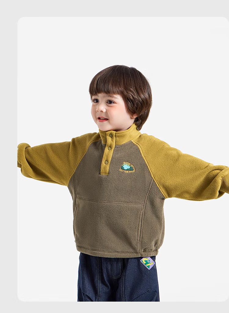 Ciciibear Baby Sweatshirt, Double-Sided Fleece, Spring And Autumn 2024 New Style, Children's Long-Sleeve Inner Pullover, Boys' Winter Wear 4