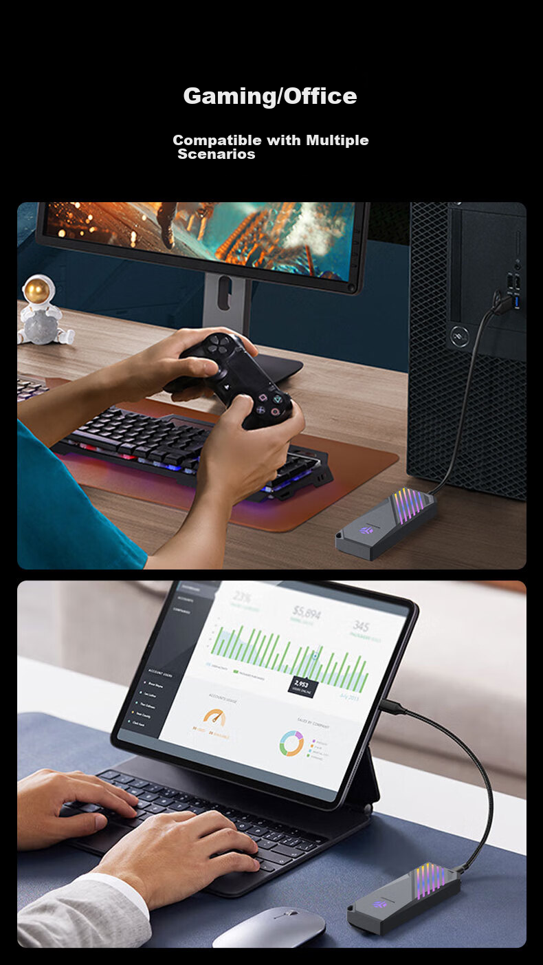 Yottamaster M.2 Hard Drive Enclosure, NVMe Portable Hard Drive Enclosure, RGB Synchronized Light, Type-C 3.2 Interface, 10Gbps External Case, Suitable for Black Myth: Wukong And Laptops 12