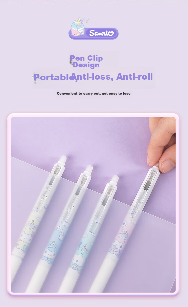 GuangBo Erasable Gel Pen, Sanrio Collaboration Retractable 0.5mm Black Student Magic Pen, Office Thermal Signature Pen 3 Pcs [Pink Packaging] KT82116-3 9