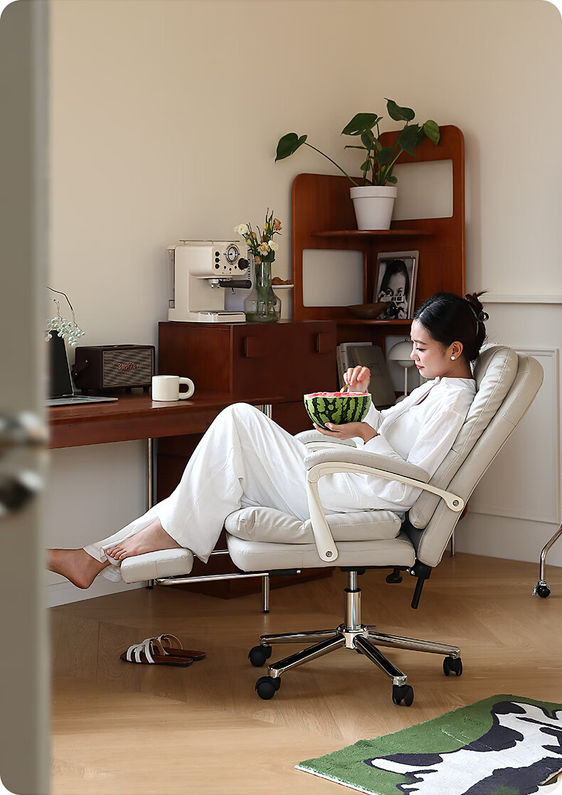 Guquan C733 Milk White Ergonomic Office Chair for Home, Long Sitting, Study, Dormitory And Study Room - Reclining 4