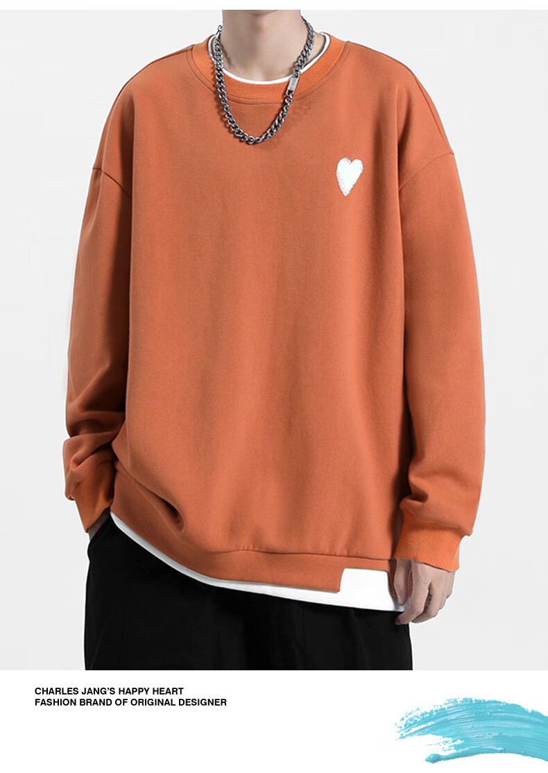Chaersitaoxin Crew Neck Sweatshirt, Unisex Couple Matching Style, Long Sleeve, Solid Color, Simple Loose Fit, Faux Two-Piece Knit Top, Black, L 8