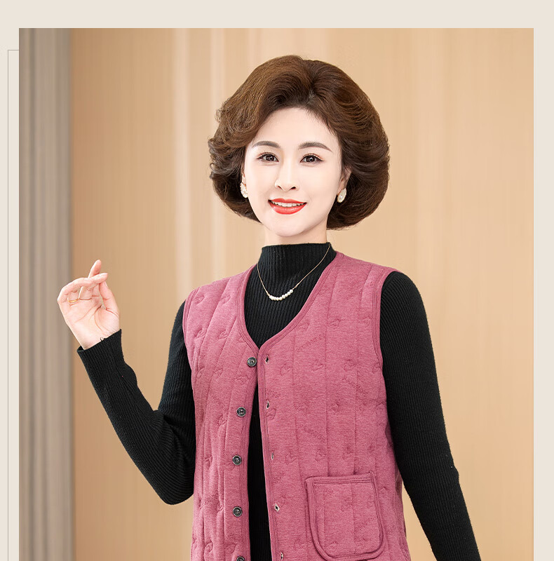 YUZHAOLIN Middle-Aged And Elderly Women's Vest, Grandma's Cardigan, Wool-Lined Thickened Vest, Mom's Warm Waistcoat, Cotton Jacket for Autumn And Winter 9