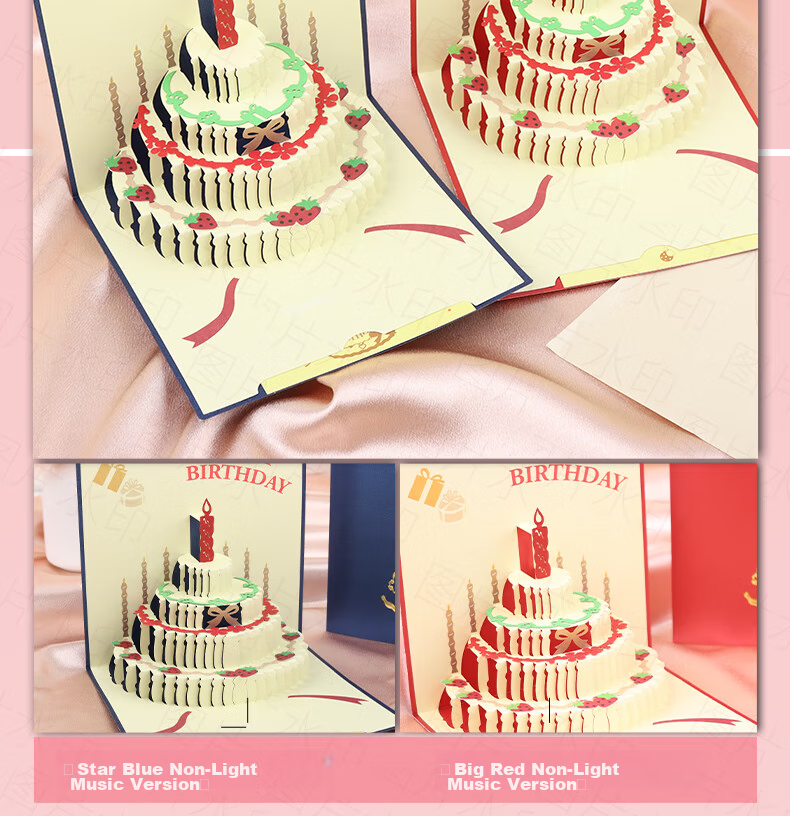 Touch Fish 3D Birthday Greeting Card, New Year Gift, 3D Cake Couple Confession Card, Creative Music Light Message Card, Letter Paper, Star Blue 3D Greeting Card (With Envelope) 4