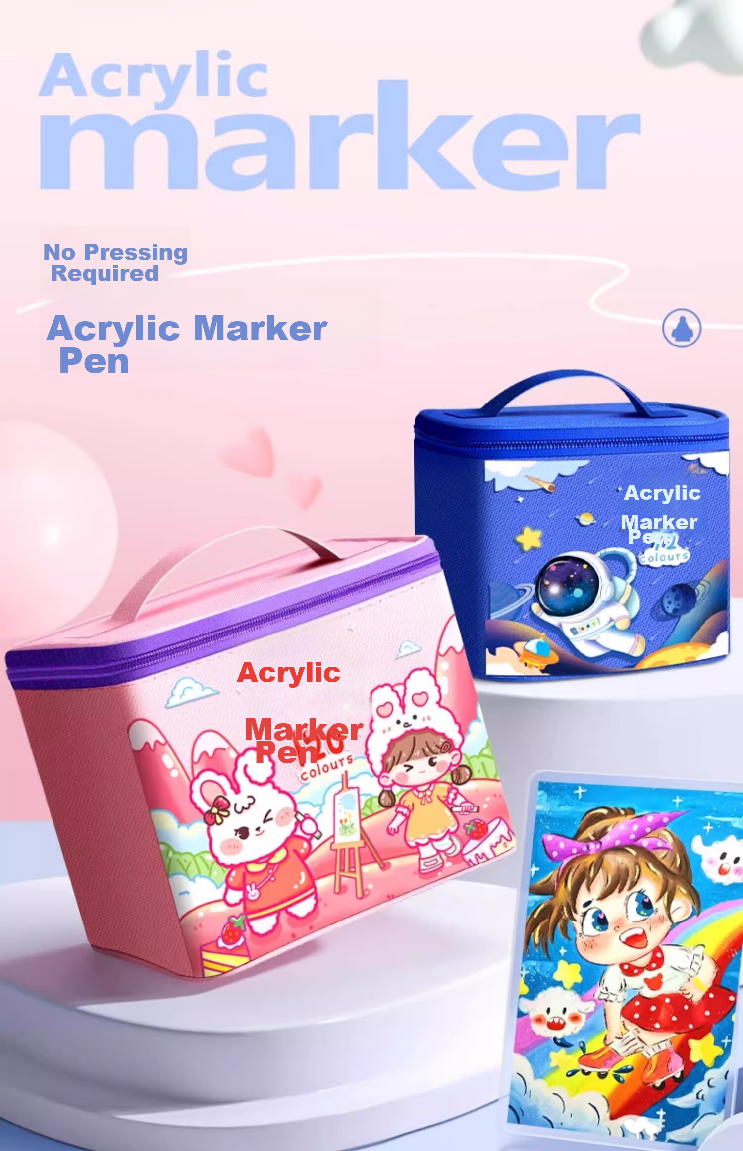 Shuxing 60-Color Acrylic Markers for Children, Non-Bleeding Watercolor Pens, Stackable Colors, Heart-Shaped Design for Elementary School Students, Art-Specific 24/36/48 Color Paint Brushes, Brite Turquoise Set Water-Based 2