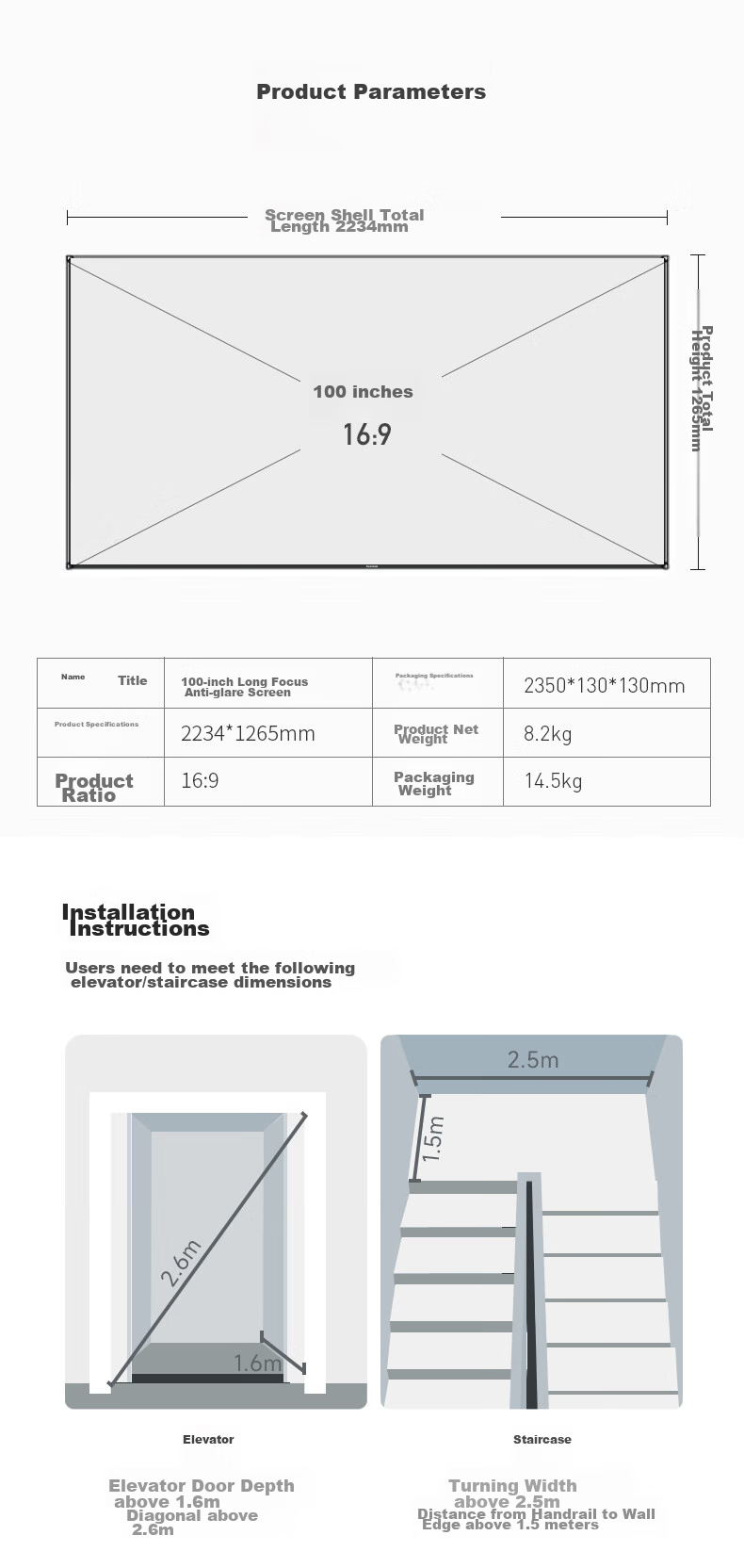 Dangbei 100-Inch 16:9 Home Projector Remote Control Version Nano Photon Scree 9