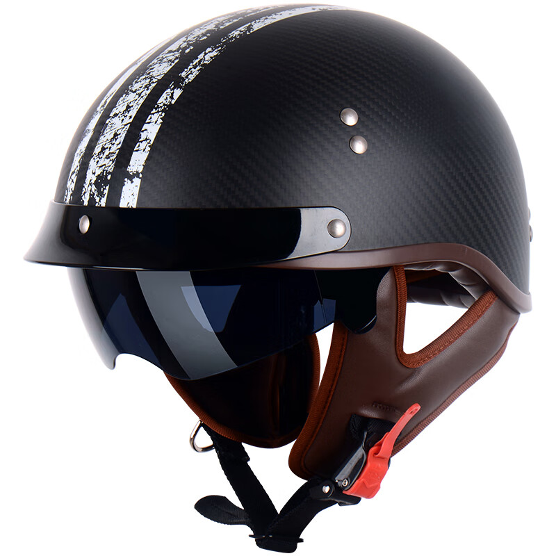 YEMA 636S Carbon Fiber Electric Motorcycle Helmet, Stylish Lightweight Half Helmet for Men And Women, Retro Motorcycle Safety Helmet, Suitable for All Seasons, XL Size, Matte Long Strip Flower Patter