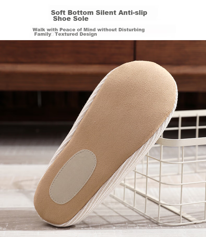 GUOLUOFEI Japanese-Style Home Indoor Spring And Autumn Slippers for Men And Women, Non-Slip Floor, Quiet Breathable Floor Slippers, Beige 36-37 5