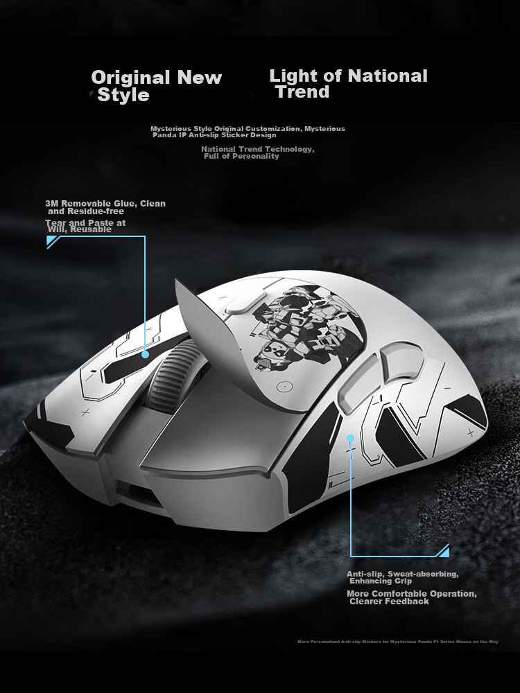 Xuanpai Panda Gaming Mouse P1 Pro, Large And Medium Hand Wireless 4K/Bluetooth/Wired, PAW3395 Tri-Mode E-Sports Wireless Office Mouse for Right-Handed Users, Black 6