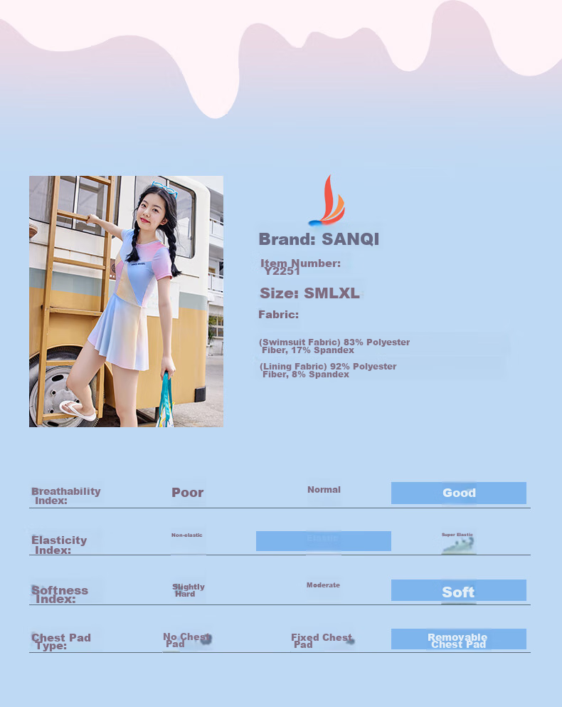 Sanqi One-Piece Swimsuit Dress for Women, Cute And Conservative New Style Swimwear for Middle School Girls, Suitable for Hot Springs And Swimming, Light Blue, Size M 7