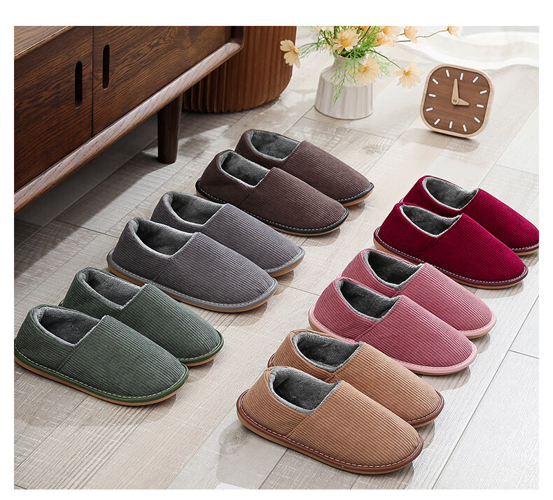 GUOLUOFEI Cotton Slippers for Men And Women, Indoor Home Non-Slip Soft Sole Fleece-Lined Warm Slippers, Wine Red, Size 34-35 13