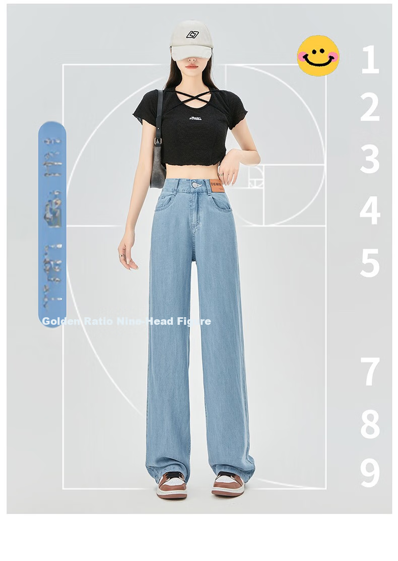 LangSha Laisail High-Waisted Tencel Jeans for Women, Summer Lightweight Ice Silk Wide-Leg Pants, Casual Loose Straight-Leg Trousers for Wome 11