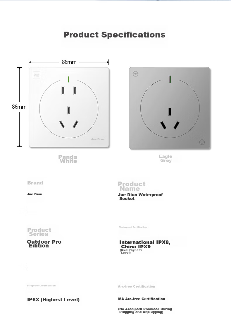 Juedian Waterproof Switch Socket, New National Standard 86-Type Panel, Surface Or Concealed Mounting 10A Five-Hole Wall Plug, Outdoor Rainproof, International IP68 Waterproof Certification, Matte Panda White 14