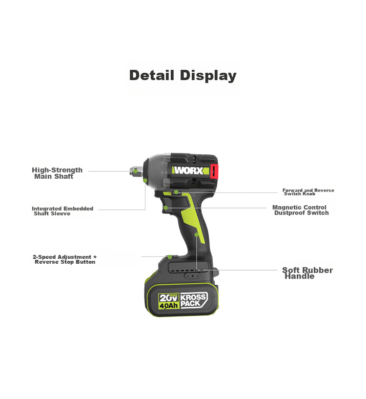 WORX 20V Brushless Electric Wrench WU289 (5.0 Dual Battery), High Torque Impact Wrench, Rechargeable Impact Wrench, Automotive Repair Tool 12