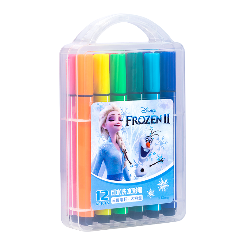 Disney 12-Color Triangular Watercolor Markers for Kids, Washable Thick Handle Easy-Grip Drawing Pens Elsa Princess Student Art Supplies Toy
