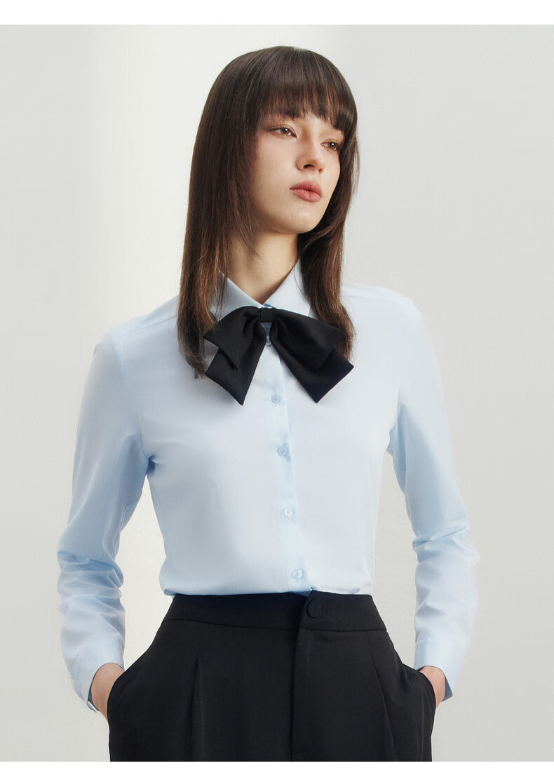 G2000 Spring/Summer 2024 Mall-Matching Detachable Bow Long-Sleeve Shirt 41222233G2, Light Blue, Size 38 5