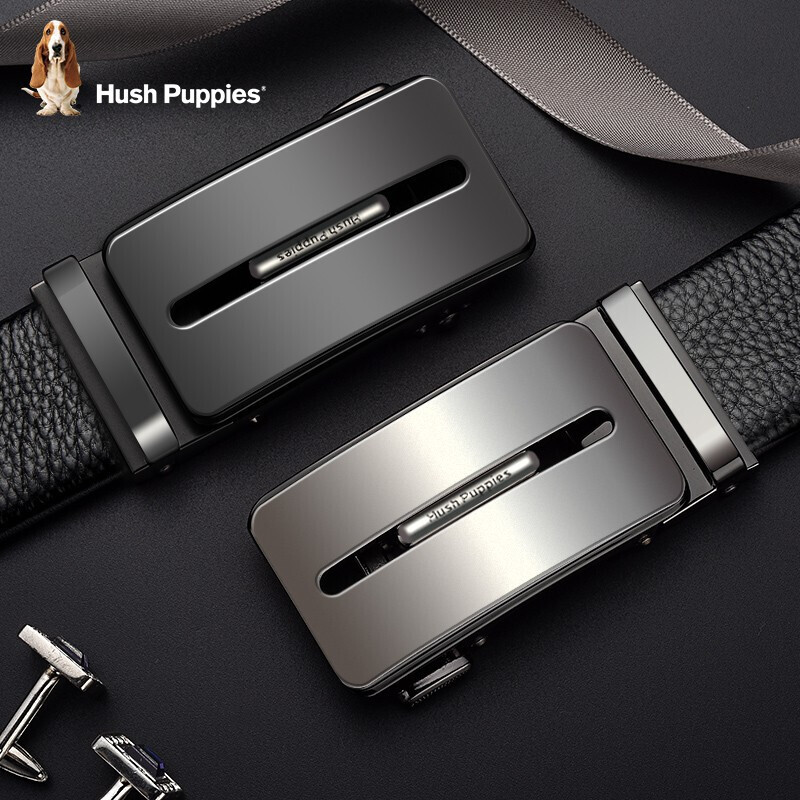 Hush Puppies Leather Belt for Men with Automatic Buckle, Top-Grain Cowhide, High-End Gift Box Set, Birthday Present for Boyfriend