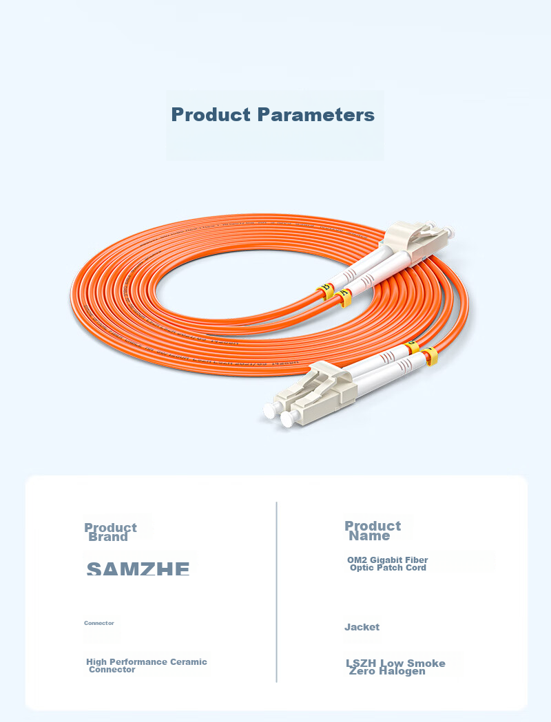 Sanze Fiber Optic Patch Cord LC-LC Gigabit Multimode Duplex 3.0mm UPC Engineering Grade Fiber Optic Pigtail Flame Retardant Low Smoke Halogen-Free Network Cable 5m G2-LCLC05 12