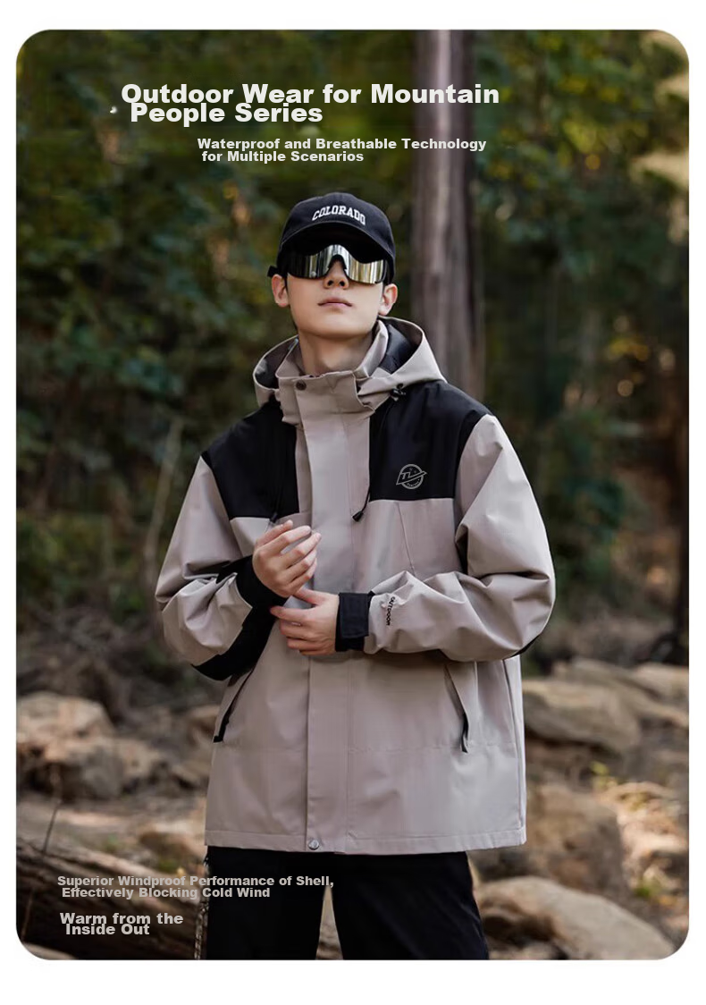 Huili Outdoor Jacket for Men And Women, Three-In Coat with Fleece Inner Layer, Windproof And Warm, Detachable Mountaineering Jacket for Me 3