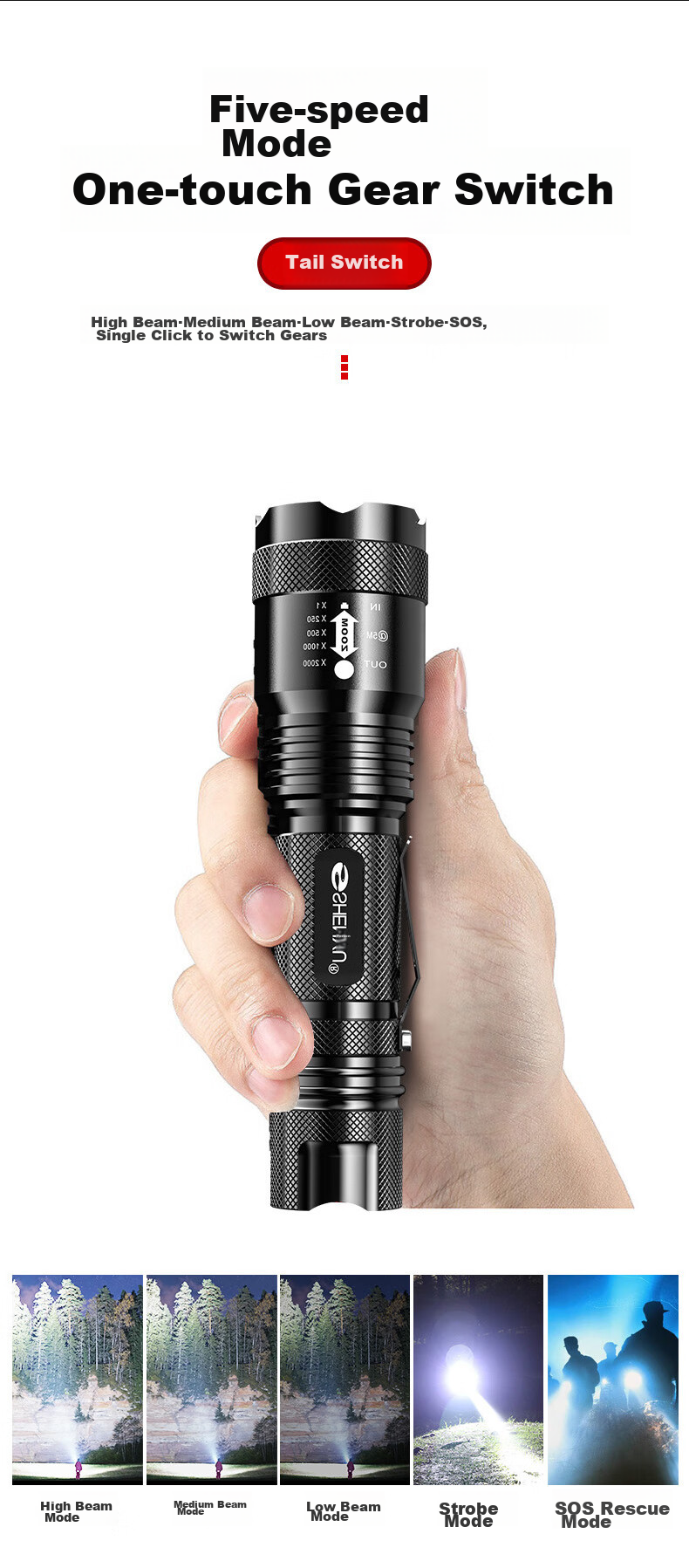SHENYU Flashlight, High-Power Handheld Torch, Compact Mini Zoomable Long-Range Ultra-Durable Super Bright Outdoor Cycling Light 5