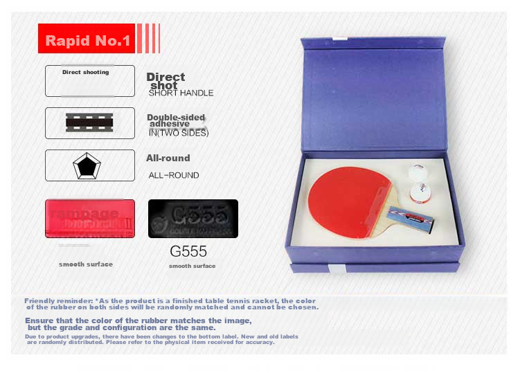 DHS Table Tennis Racket Kuangbiao Gift Box, Straight Handle Single Racket, Double-Sided Reverse Rubber, Birthday Mid-Autumn Festival Gift NO.1 2