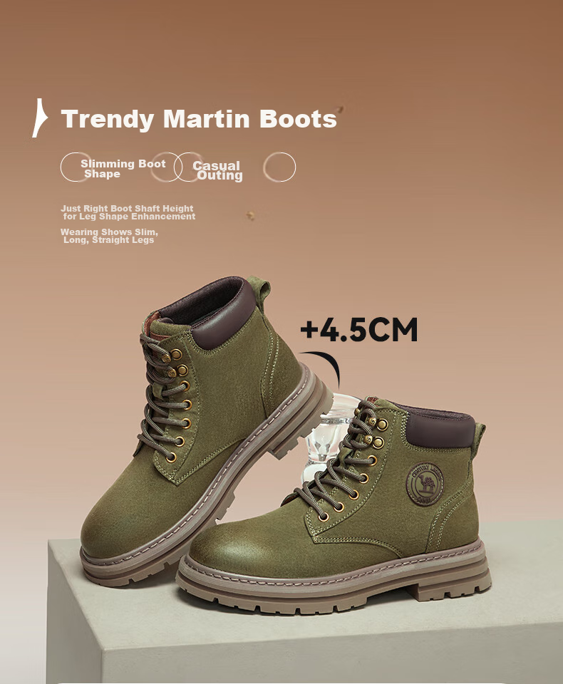 CAMEL [Shanze] Men's Yellow Boots, Fashionable Martin Boots, Casual Work Boots, L14W307636, Gray, Size 39 8