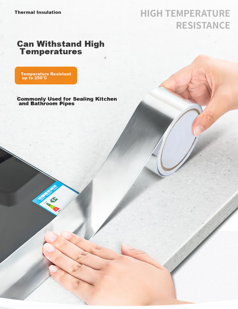 Licao Aluminum Foil Tape, Kitchen-Specific, Waterproof And Oil-Resistant, Heat-Resistant, Upgraded Thickened 100μm, Tin Foil Paper, Stove And Range Hood Anti-Mold Beauty Seam Tape, 60mm*10m 3