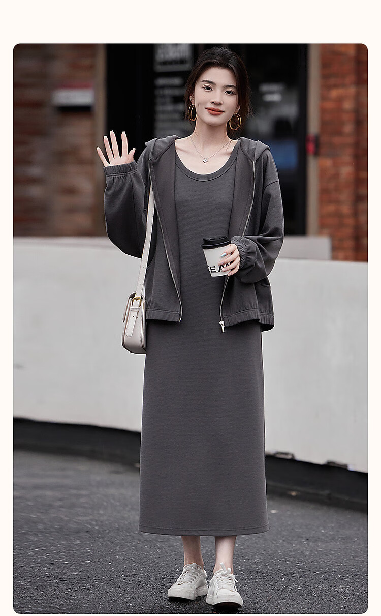 Dme [Laoqian Lazy Knit Set], Autumn Loose Shoulder Relaxed Top U-Neck Vest Dress Two-Piece Set for Wome 2