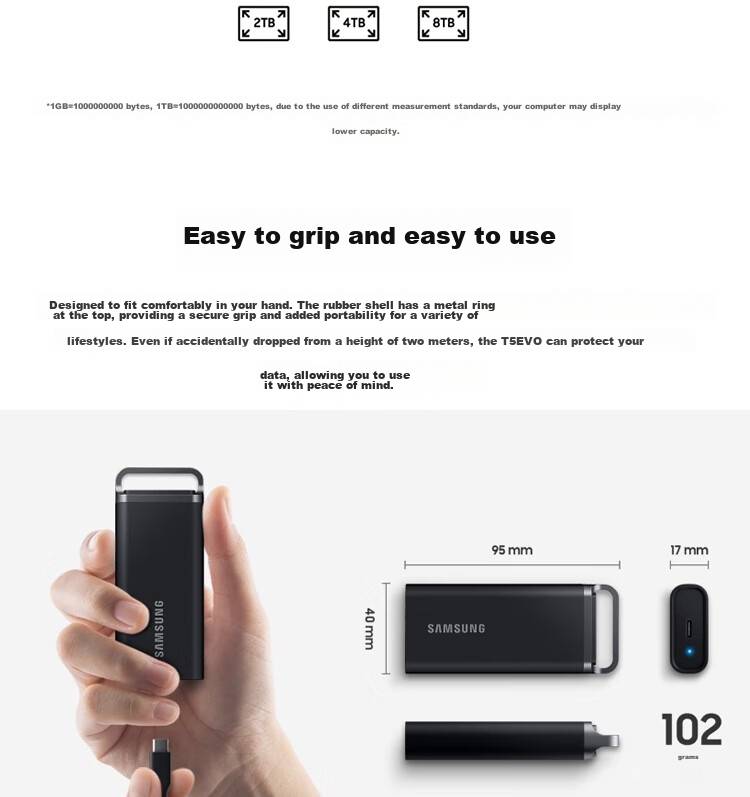 SAMSUNG 2TB Type-C USB 3.2 Portable Solid State Drive (PSSD) T5 EVO Starry Black, Direct Phone Connection, Laptop External, Large Capacity 6