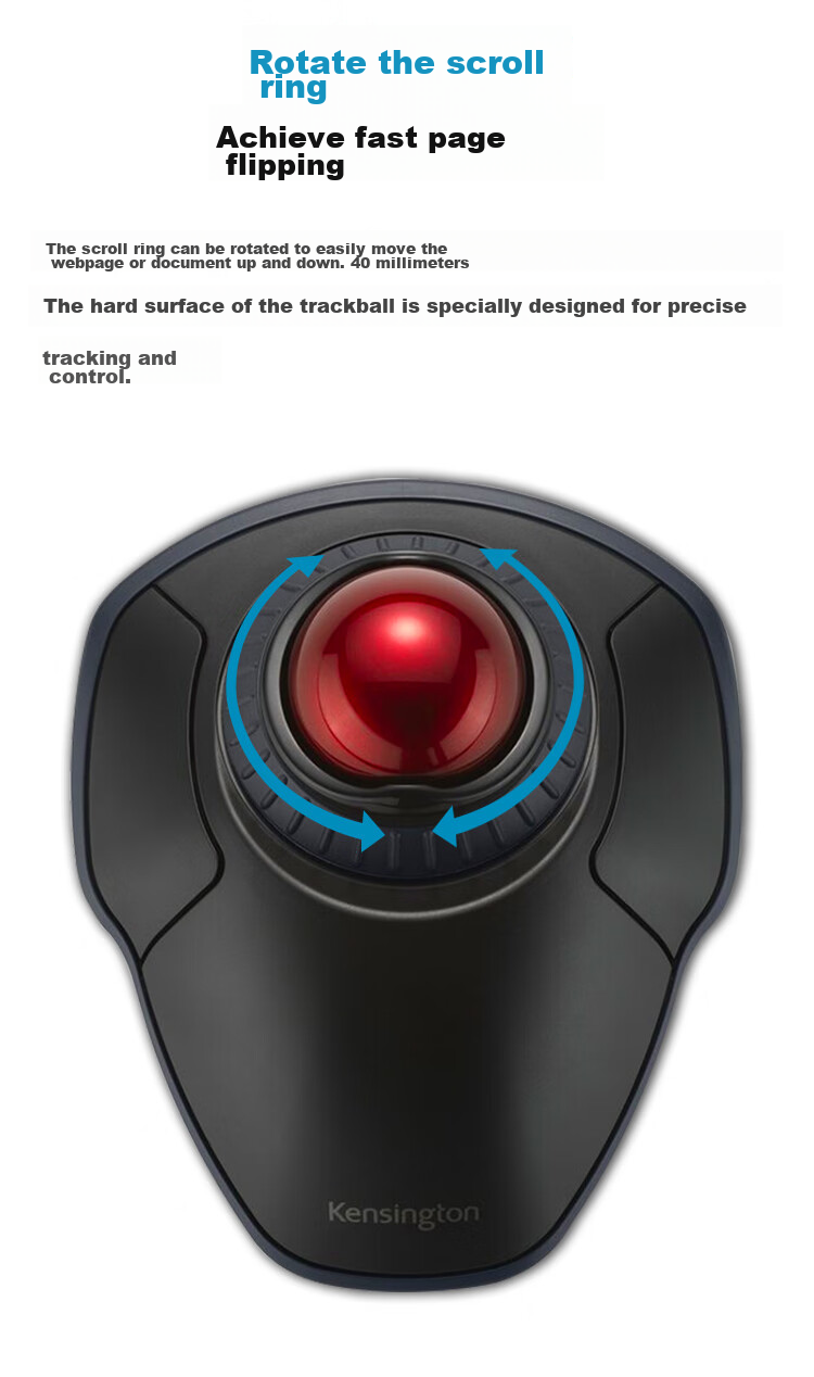 Kensington Wireless Trackball, Ergonomic Mouse, Wireless Bluetooth, for Home Office And PS Drawing, with Wrist Rest, Compatible with ASUS, Lenovo, HP, Apple, Black with Red K70992 7