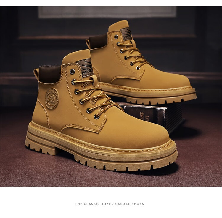 Yierkang Martin Boots Autumn And Winter Men's Retro High-Top Yellow Boots, Durable Outdoor Casual Work Boots Versatile Shoes for Me 18