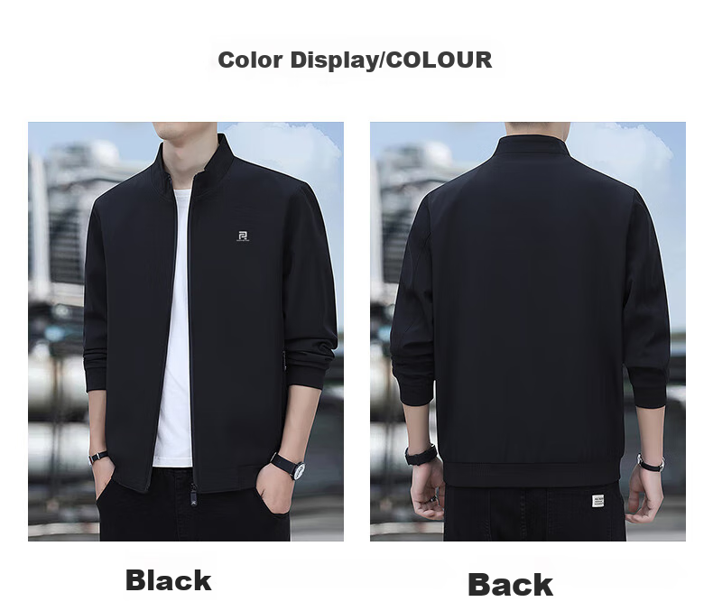 ROMON Jacket for Men, Autumn Outerwear, Stand-Up Collar Executive Business Jacket, Versatile Commuter Menswear ZH606 Black L 9