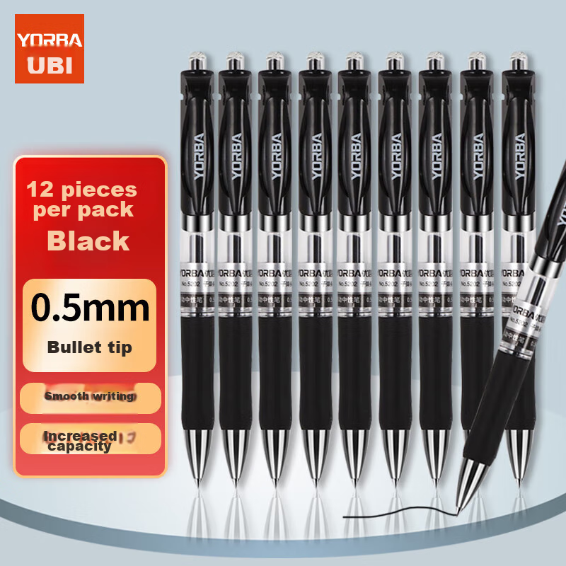 Youbili Retractable Gel Pen, Bullet Tip Signing Pen, 0.5mm Rollerball Pen, 12-Pack, 5202 Black