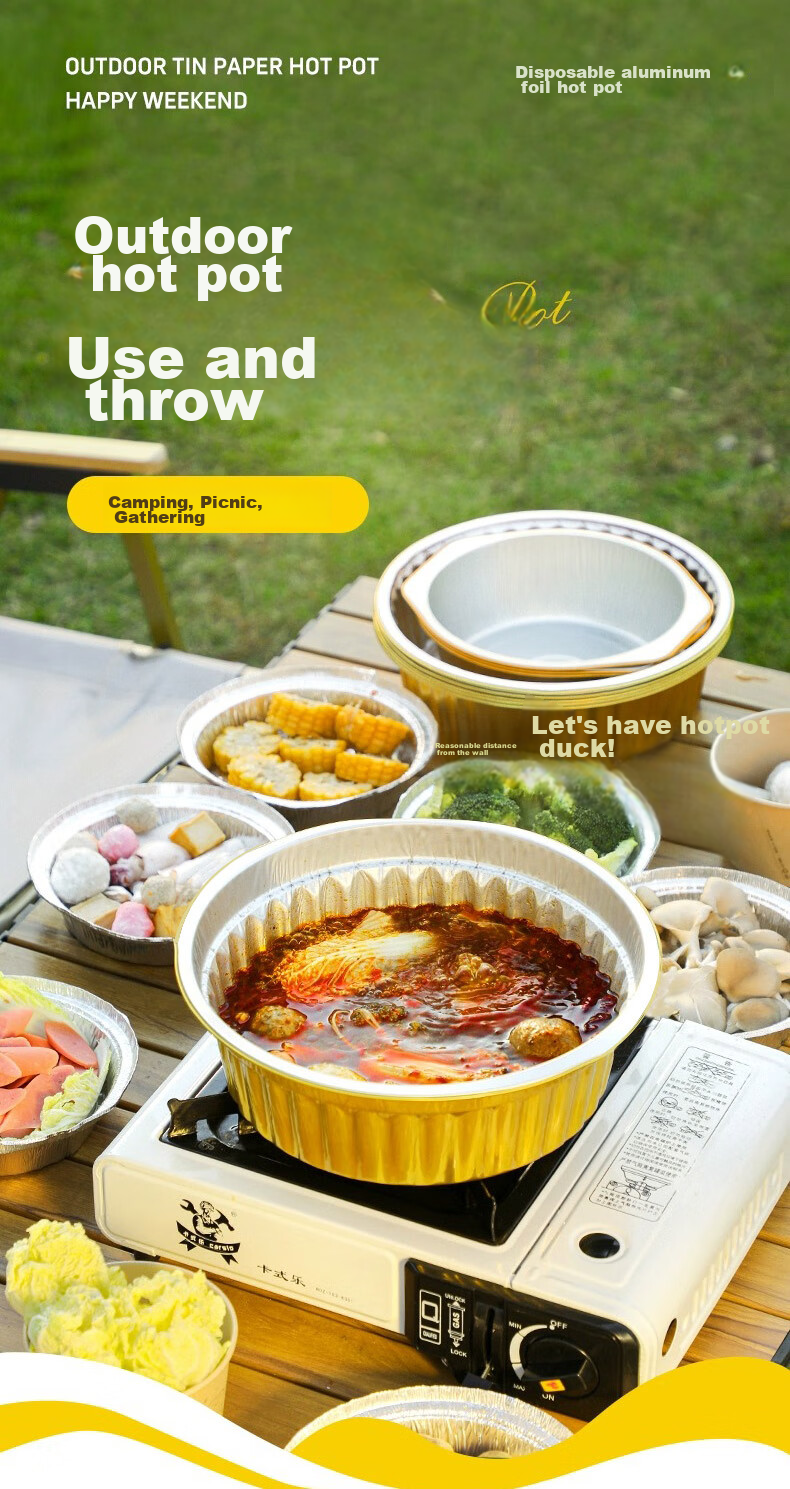 Tangzongkuai Disposable Aluminum Foil Containers, 1130ml*10 Pieces, with Lids, Outdoor Tin Foil Pots, Thickened Hot Pot Takeout Boxes, Picnic Containers 1