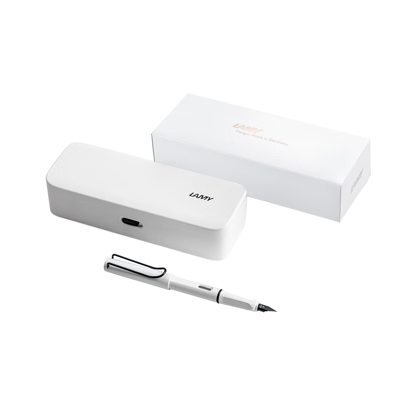LAMY Fountain Pen Gift Box, Safari Series Handwriting Practice Fountain Pen, Student Stationery Office Gift, Holiday Present Corporate Bulk Purchase, White Barrel Black Clip 0.7mm