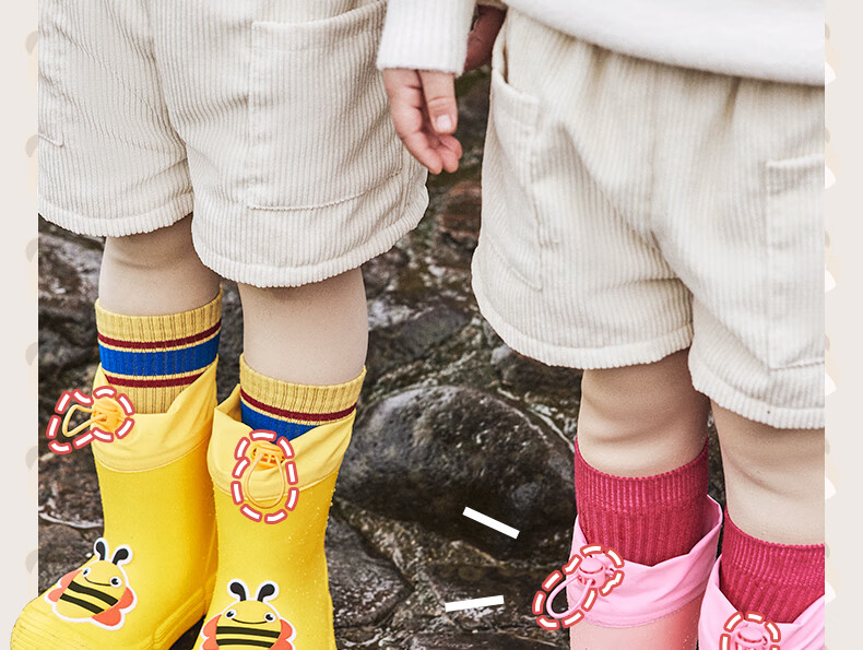 Moremerry Children's Rain Boots for Boys And Girls, Waterproof 3D Baby Elastic Cuff Non-Slip Wear-Resistant Cartoon Water Shoes, Elegant White, Size 20 19