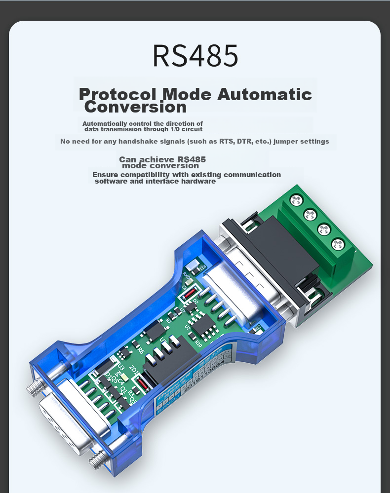 DTECH Passive RS232 to RS485 Converter, Optical Isolation Type, with Indicator Light, Industrial Grade, 9-Pin Serial Bidirectional Communication Protocol, Lightning Protection Converter, DT-9015 10