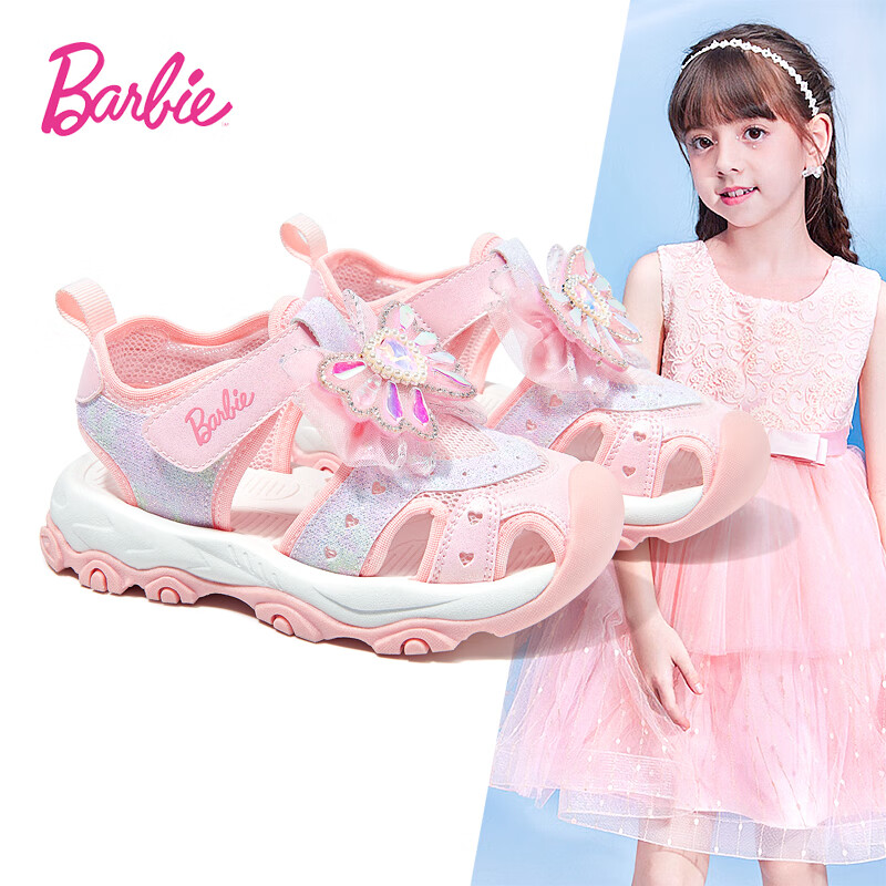 Barbie Girls' Sandals, Casual Outdoor Beach Summer Princess Closed-Toe Sports Sandals DA6309 Pink Size 28