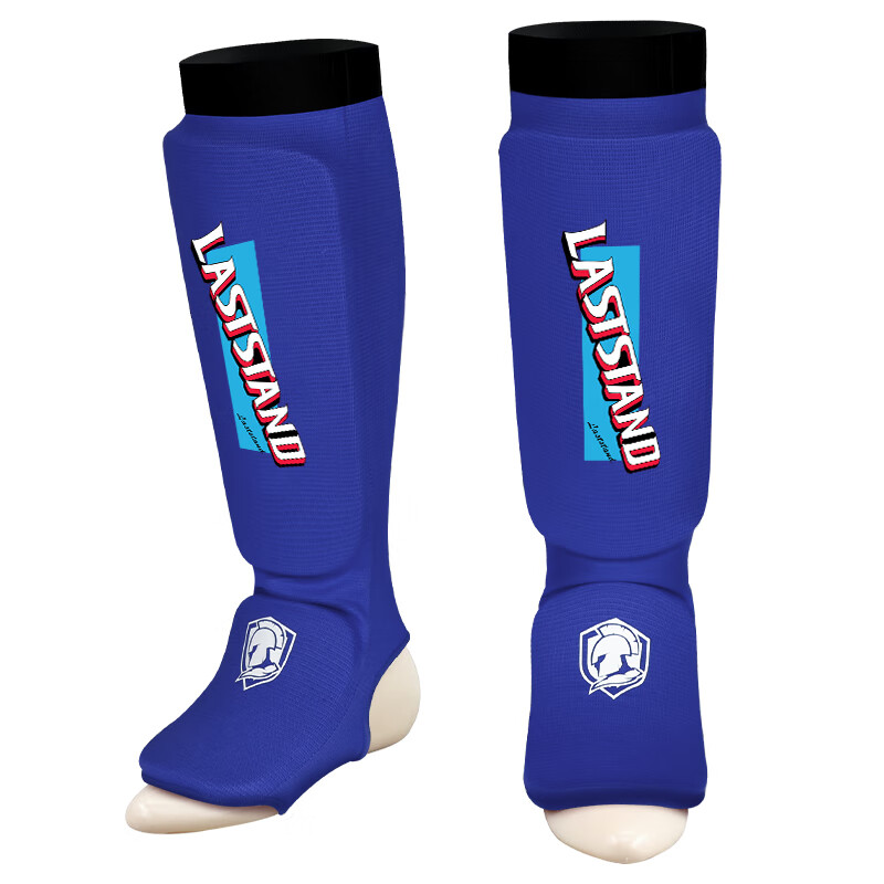 LASTSTAND Muay Thai Fighting Knitted Leg Guards for Adults And Children, Boxing Training Shin Guards with Foot Support, Blue, Size S