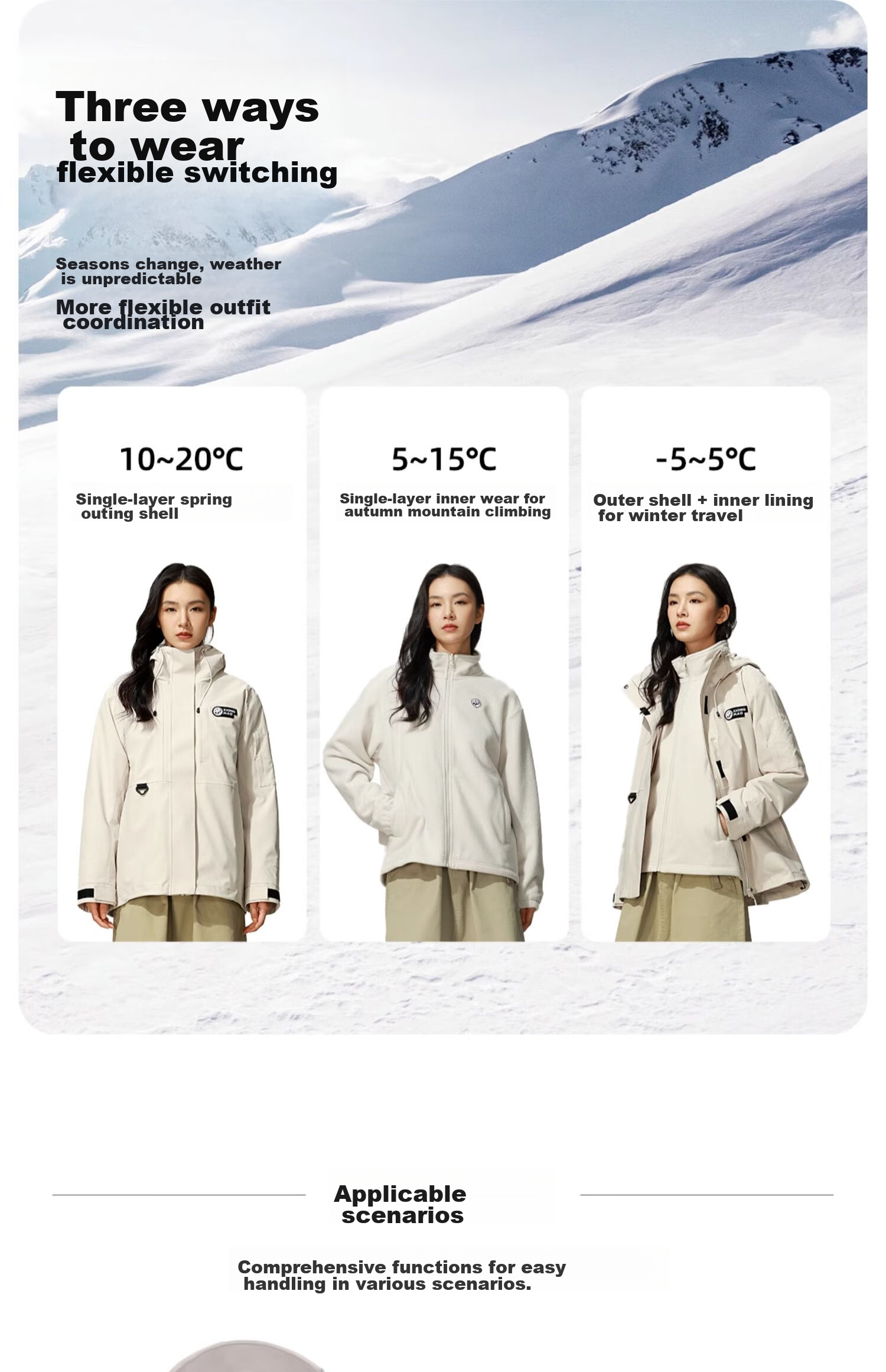 CAMEL Outdoor Waterproof, Windproof, And Breathable Jacket for Men And Women, Three-In Fleece-Lined Warm Mountaineering Coat 15