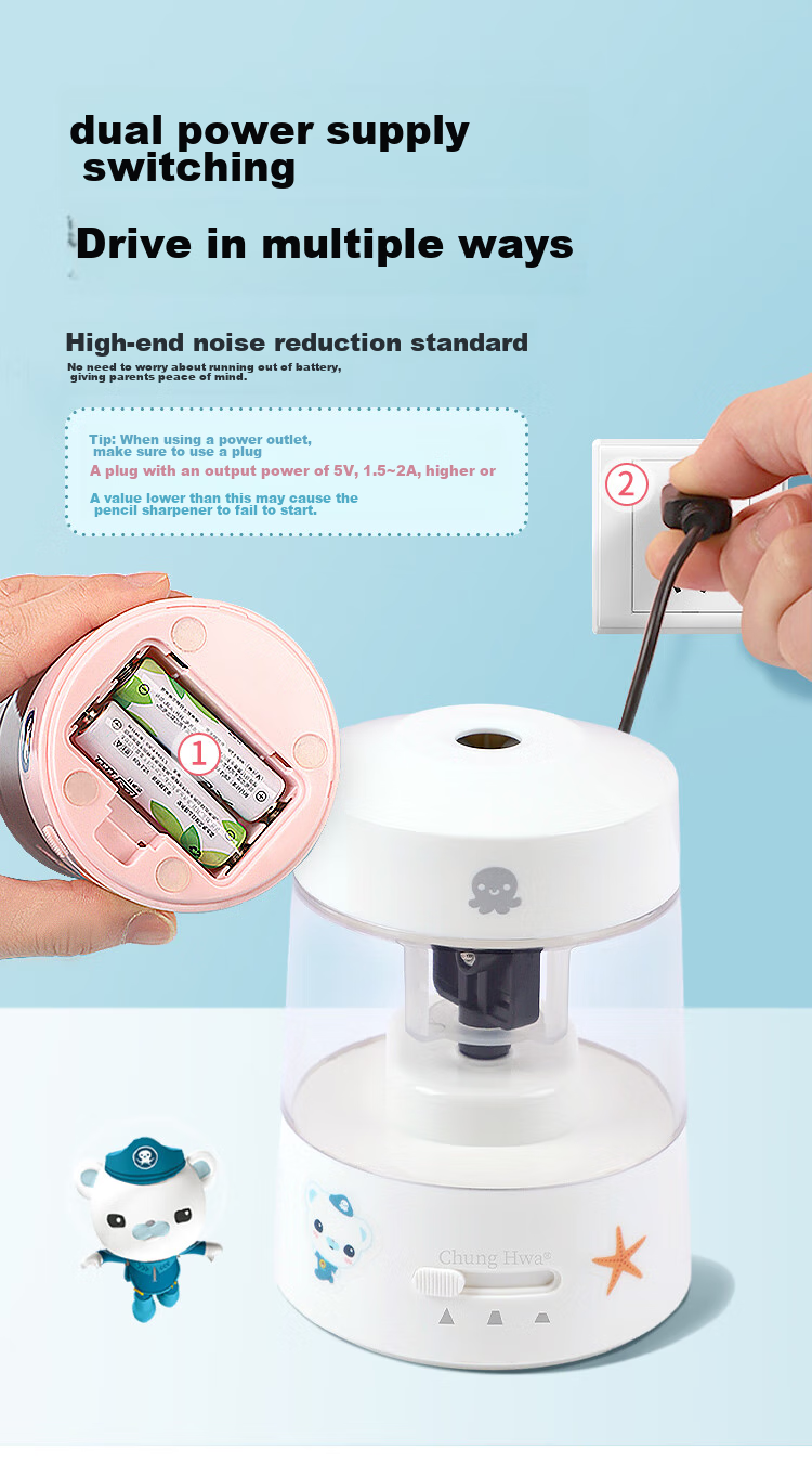 Zhonghua Xhai Diao Xiaozongdu Electric Pencil Sharpener, Three-Speed Thickness Adjustment, for Primary School Students, Large Diameter Sharpener, Can Sharpen 12mm Thick Pencils, Large Triangular Electric Stationery HB0002 Blue 8