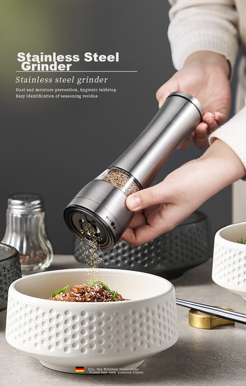 Maomiyoupin Stainless Steel Pepper Grinder, Manual Pepper Mill, Black Pepper Powder Maker, Sichuan Peppercorn Grinder, Sea Salt Shaker, Seasoning Bottle 15