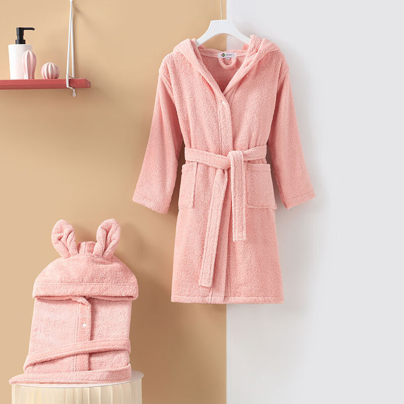 Xinya Cotton Hooded Children's Bathrobe, Cartoon Children's Pajama Robe, Bathing And Swimming Loungewear, Girls' Bathrobe, Size L