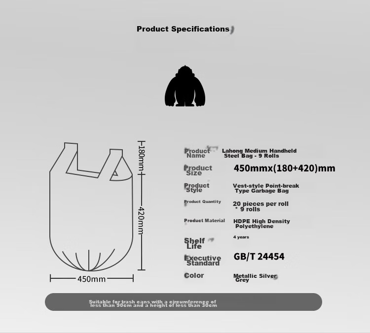 Lahong Steel Bag Vest Garbage Bags, Silver, 45*60cm, 180 Pieces, 1 Mil Thickness, Household Thickened Handheld Plastic Bags, Kitchen Medium Size 5