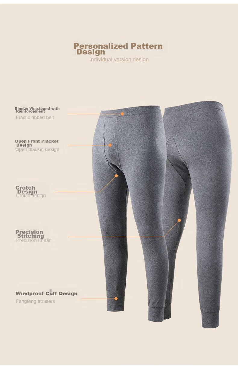 LangSha 2 Pairs of Men's Autumn Long Johns, 100% Pure Cotton Antibacterial Thermal Underwear for Men, Warm Pants, Thin Thermal Underwear Set for Autum 13