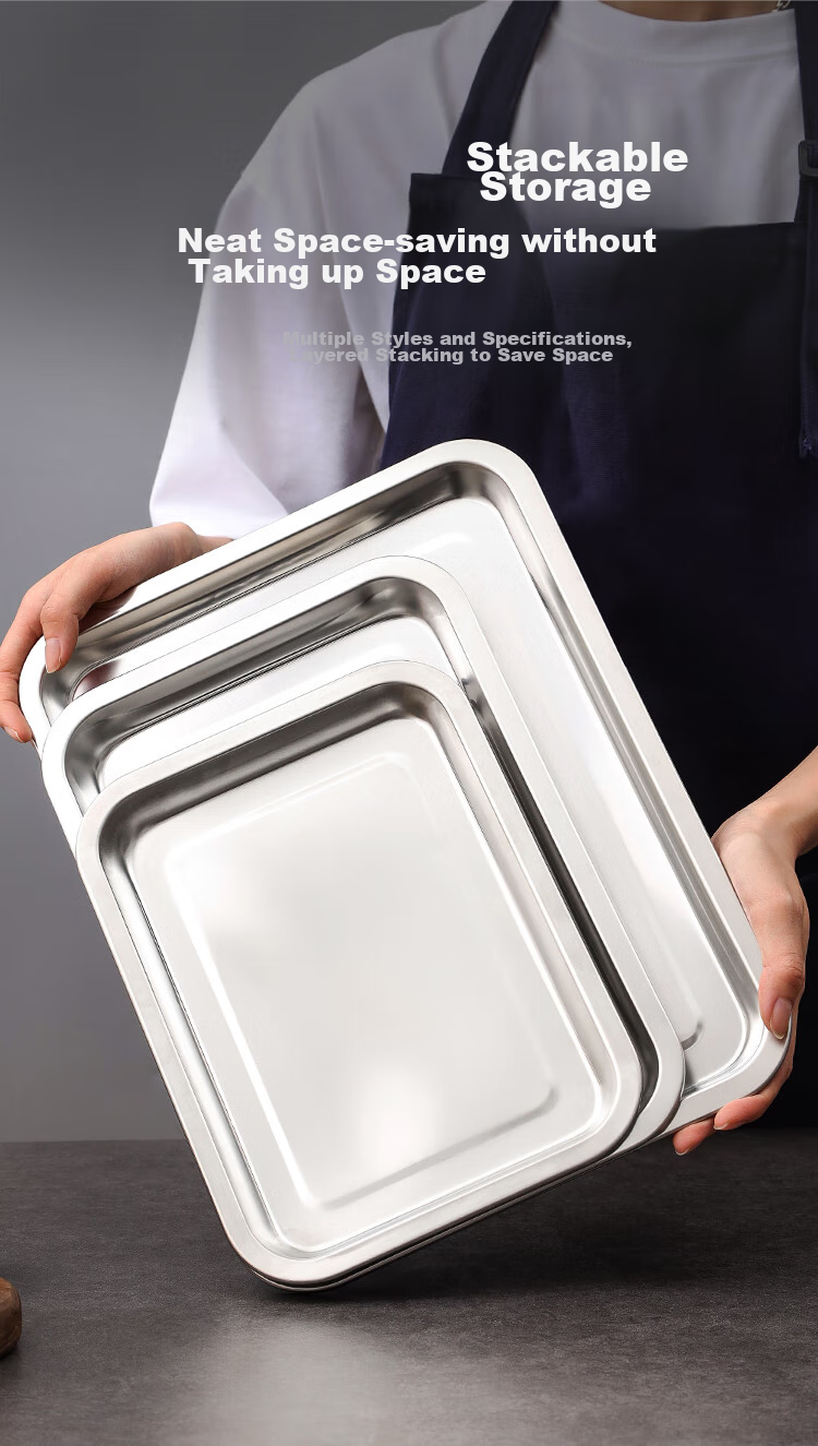 MAXCOOK 304 Stainless Steel Square Plate, Deep Square Tray, Rectangular Serving Tray, Barbecue Grilling Tray 29cm MCFT6548 11