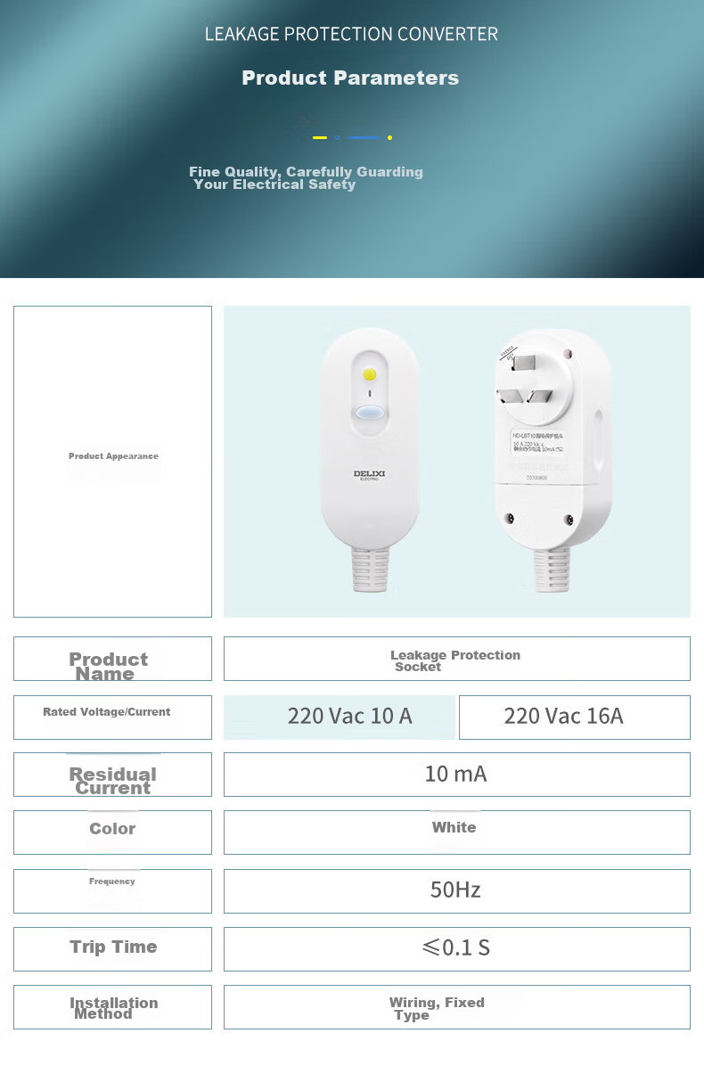 DELIXI Leakage Protector Plug, Wiring Anti-Leakage Plug, Leakage Protector, 10A, Self-Wiring Required, No Switch 18
