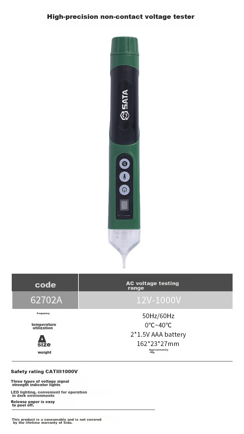 SATA 62501 Advanced Voltage Tester Pen with Stand And Neon Tube, Screwdriver, 145mm 18