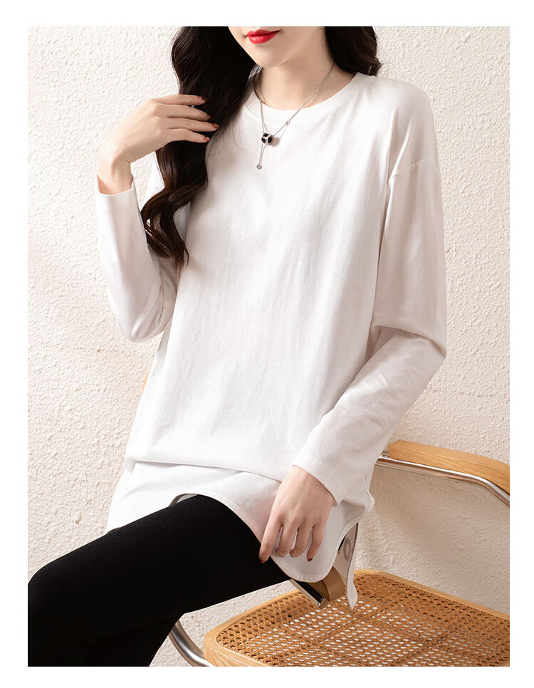 DME Fashion Split Camisole for Women, Inner Layer for Spring And Autumn, Loose-Fitting Lazy Style Women's T-Shirt, Hip-Covering Long-Sleeve Tee for Wome 5