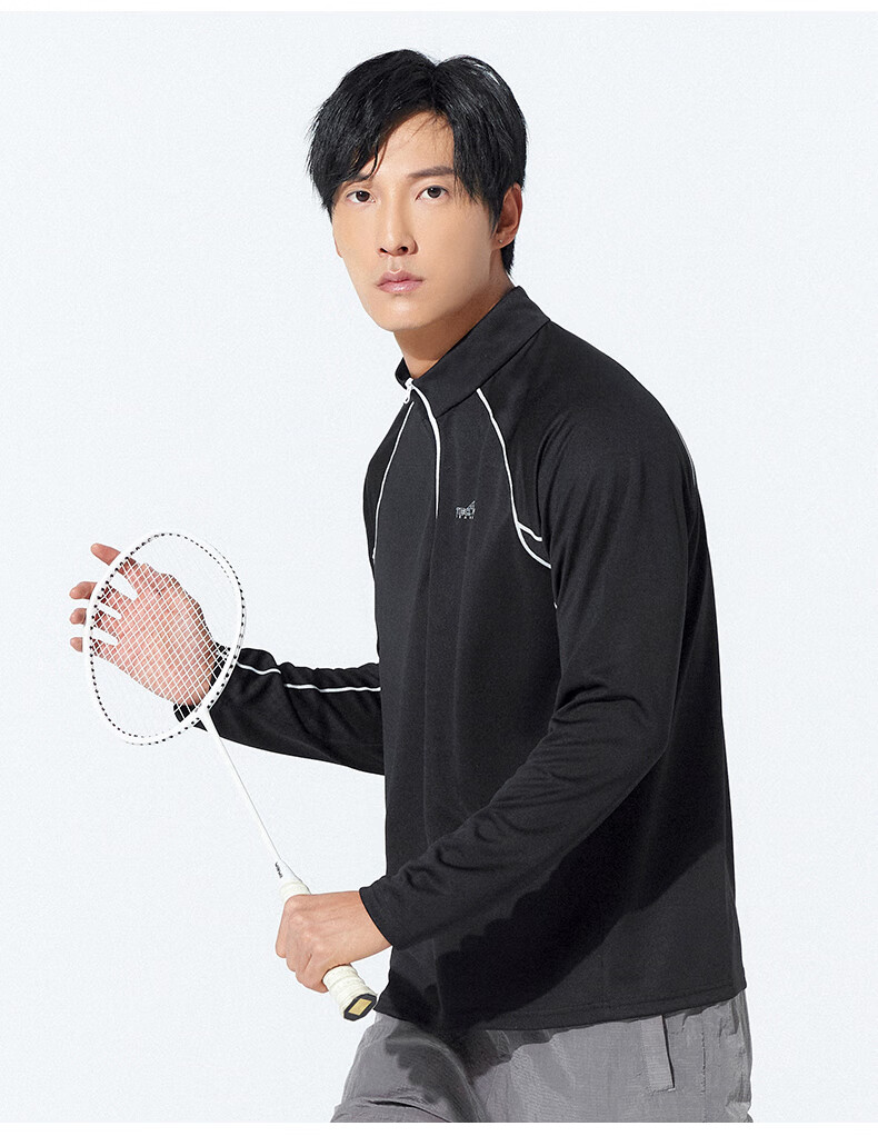 TECTOP Quick-Dry Men's Outdoor Stand-Collar Breathable Running Elastic Long-Sleeve T-Shirt Reflective Cycling Jersey 035 Men's Black S 19